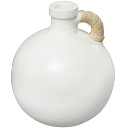 White Ceramic Jug Inspired Vase with Rattan Wrapped 9" X 9" X 11"