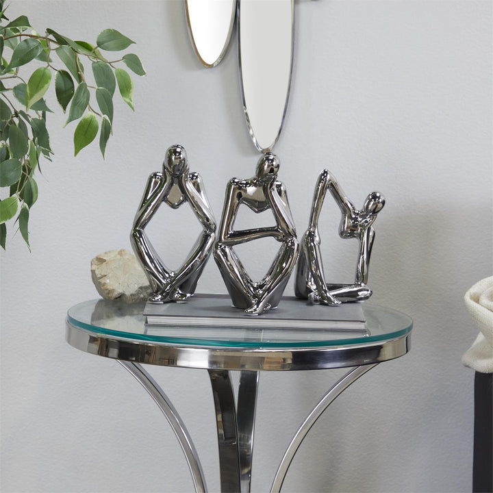 CosmoLiving by Cosmopolitan Silver Porcelain People Sitting Thinker Sculpture, Set of 3 4
