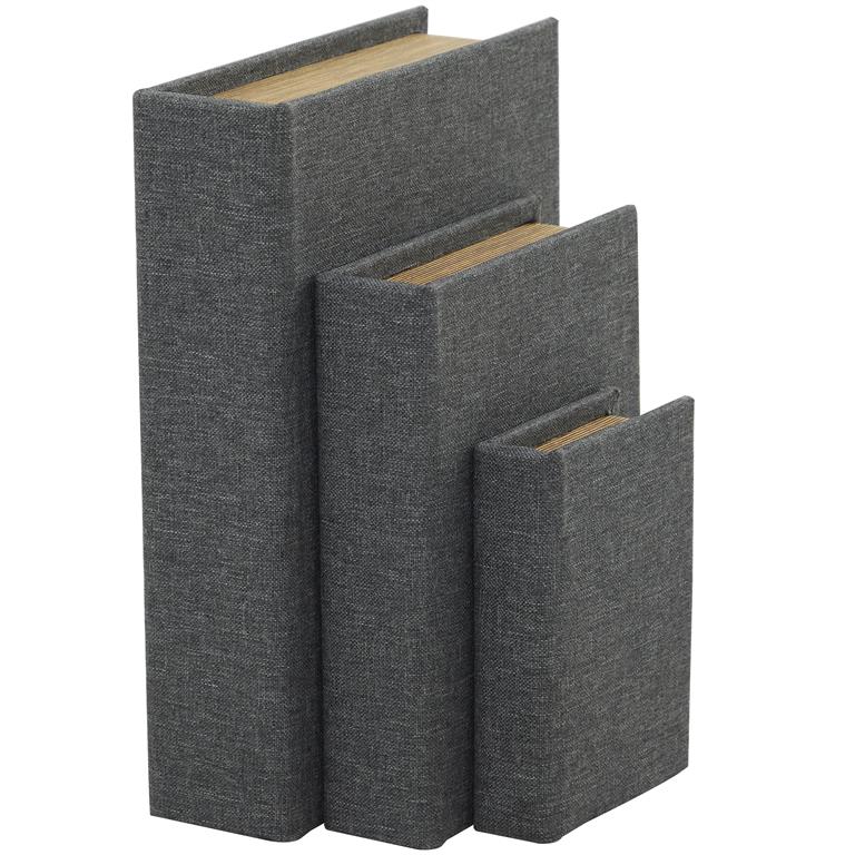 Light Gray Linen Faux Book Box, Set of 3 12", 9", 6"H