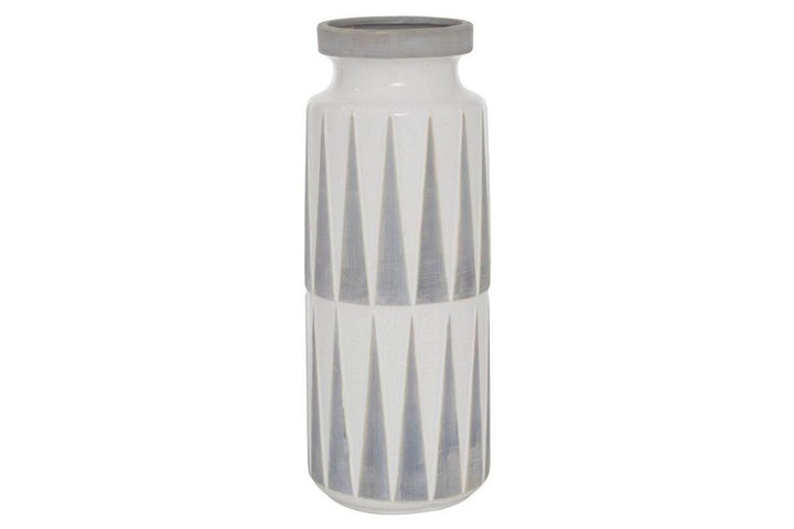 White Ceramic Vase with Triangle Patterns, 7