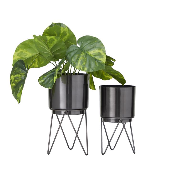 Macetas 2Pzas Black Metal Modern Planter, Set of 2 12", 10"H