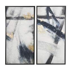Light Gray Canvas Abstract Lines Framed Wall Art with Gold Foil Accents, Set of 2 28"W, 55"H