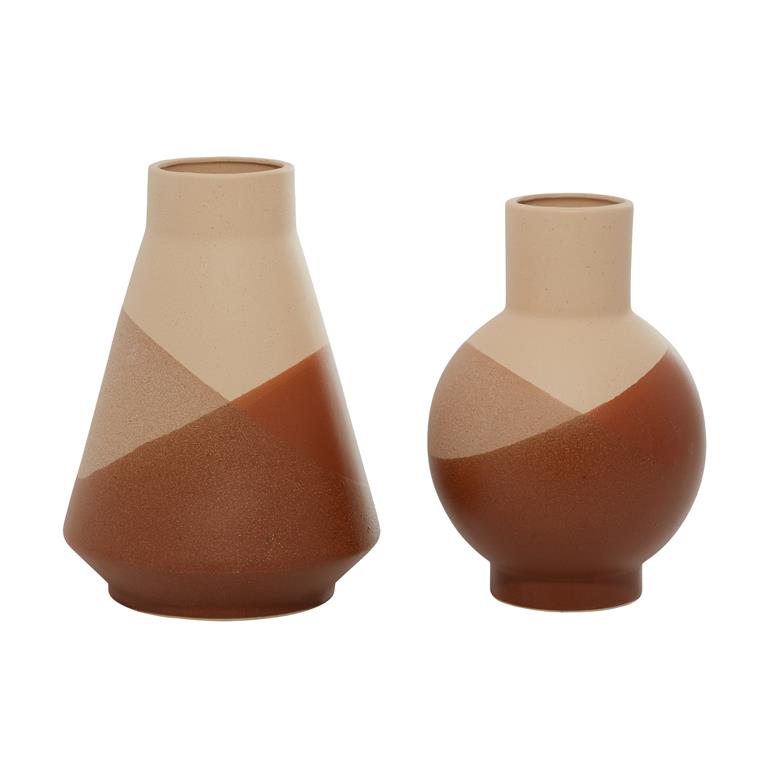 Orange Ceramic Vase with Terracotta Accents, Set of 2 12", 11"H