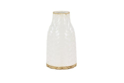 White Porcelain Vase with Brown Base, 7" x 7" x 12"