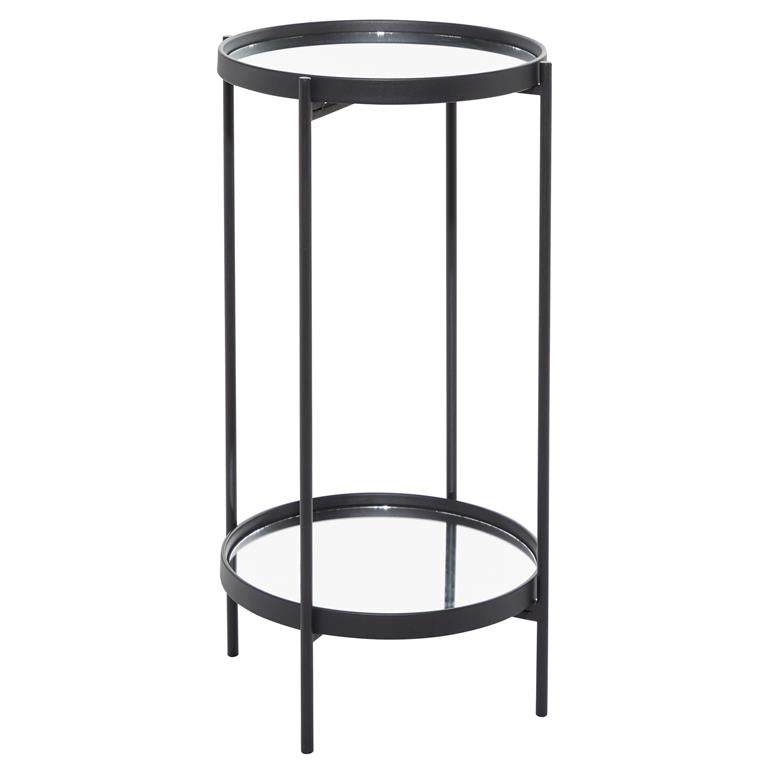 Black Metal 2 Level Accent Table with Mirrored Glass T