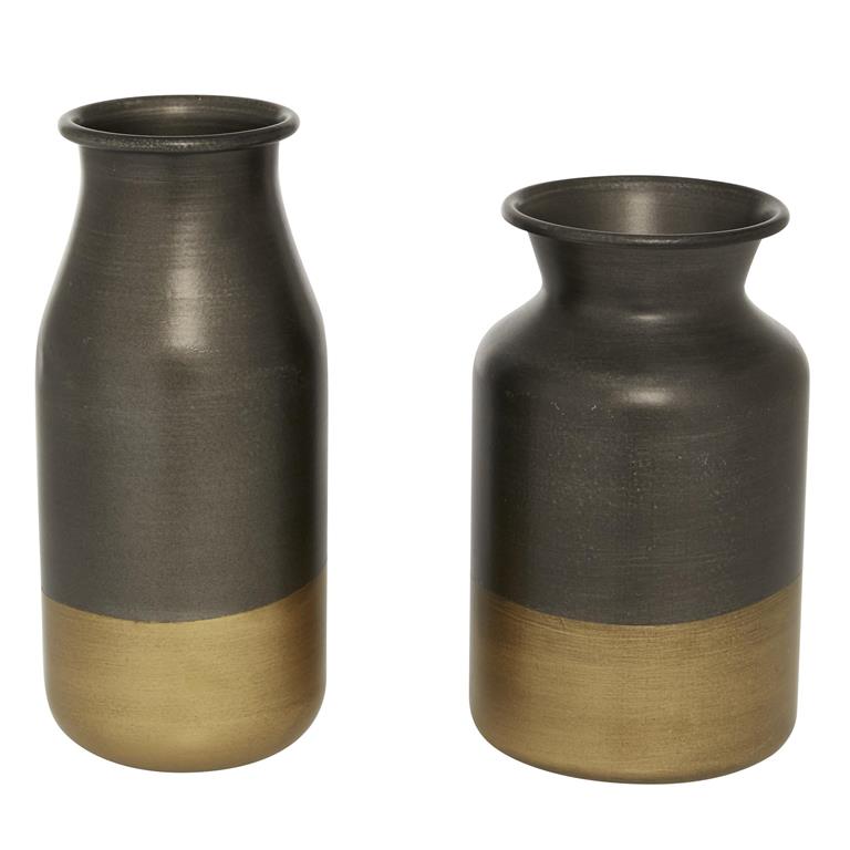 Gold Metal Vase with Gold Accents, Set of 2 9", 8"H