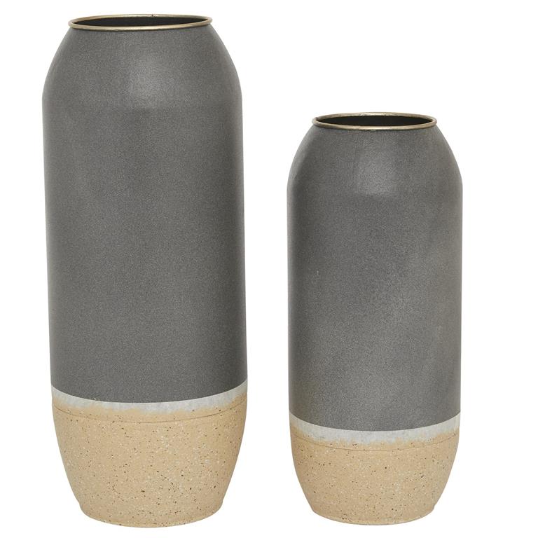 Gray Metal Vase, Set of 2 13", 16"H