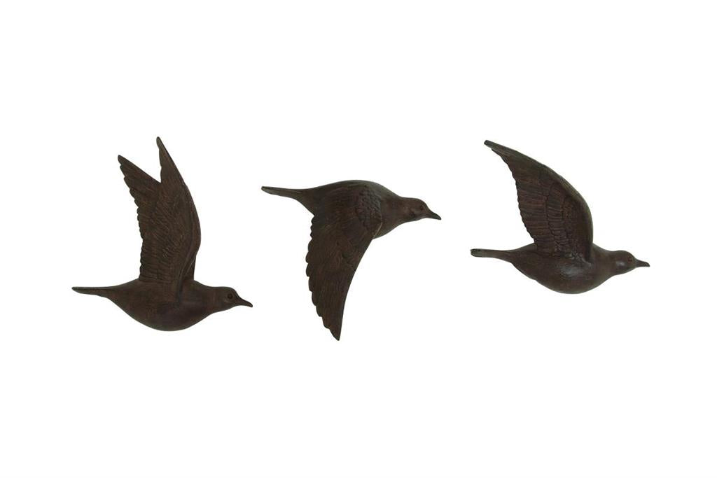 Brown Polystone Bird Metallic 3D Sculpted Wall Decor, Set of 3 11", 11", 10"H