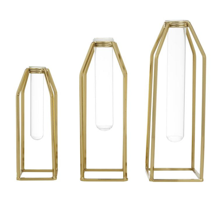 CosmoLiving by Cosmopolitan Gold Stainless Steel Glam Vase, Set of 3 13
