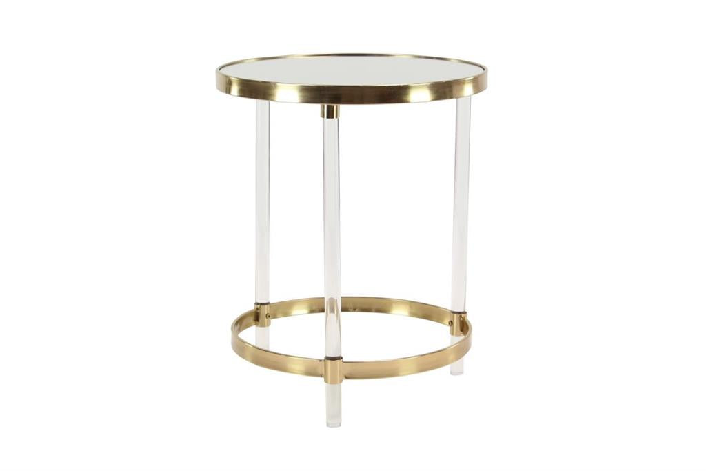 Gold Acrylic Accent Table with Mirrored Top and Acrylic Leg