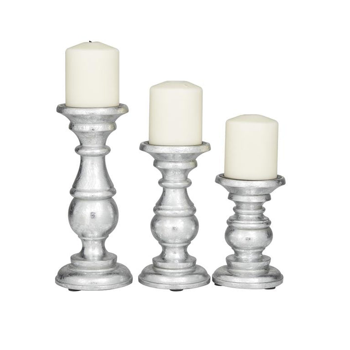 Silver Mango Wood Traditional Candle Holder, Set of 3 10