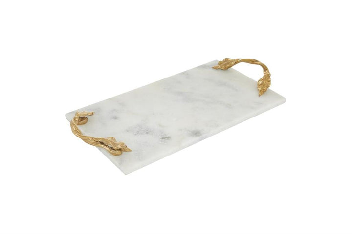 White Marble Tray with Gold Twisted Leaf Handles, 21