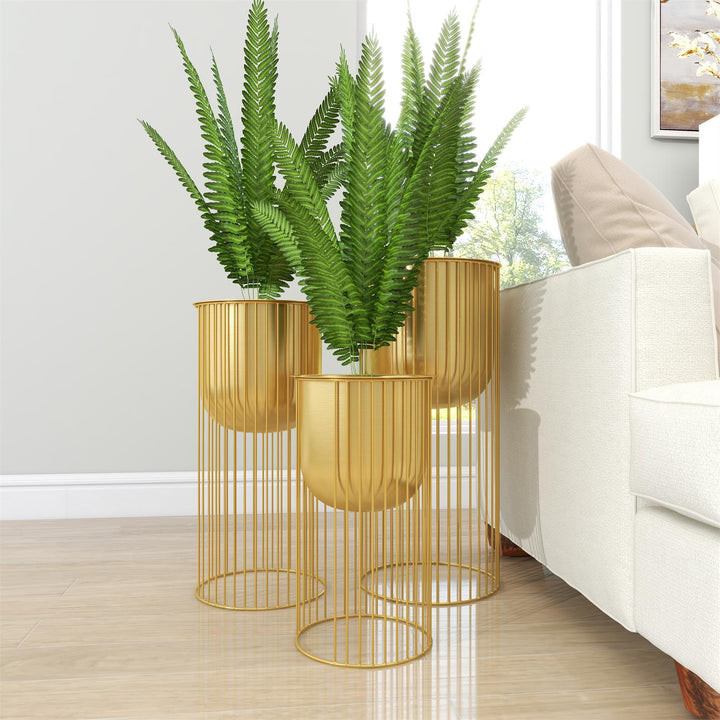 Gold Metal Deep Recessed Dome Planter with Elevated Ca