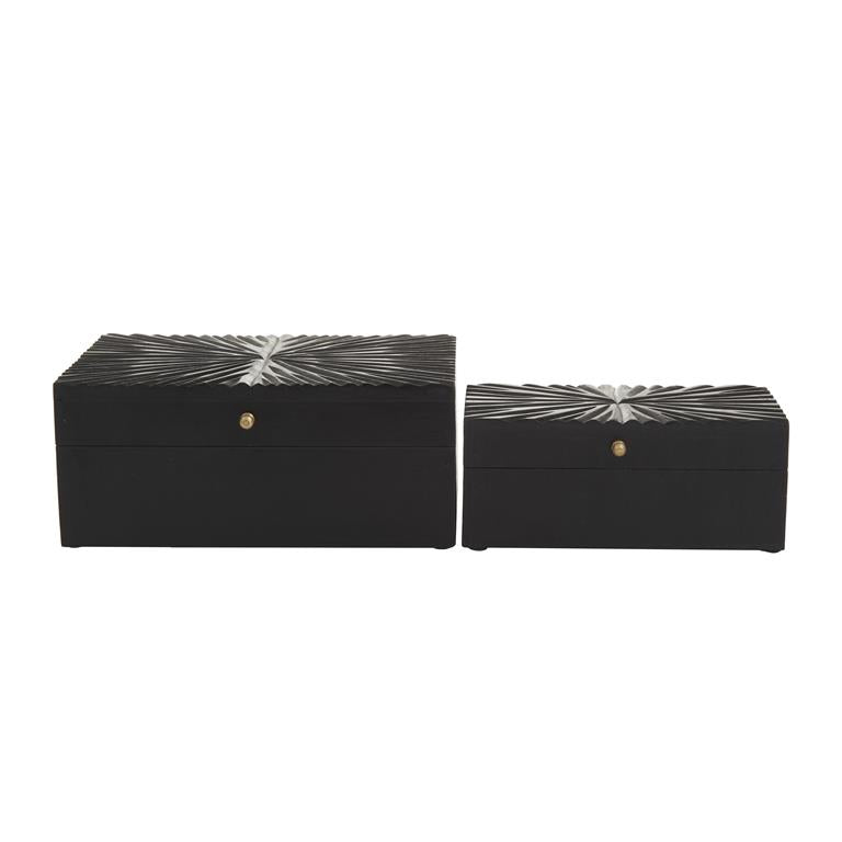 Black Wood Contemporary Box, Set of 2 10", 8"W