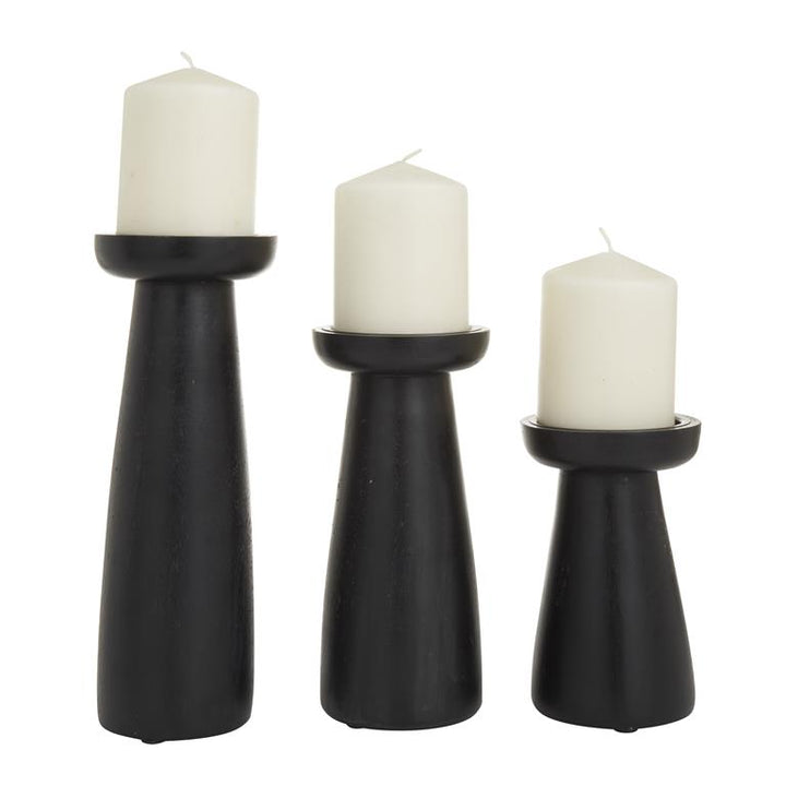 Black Mango Wood Modern Candle Holder, Set of 3 10