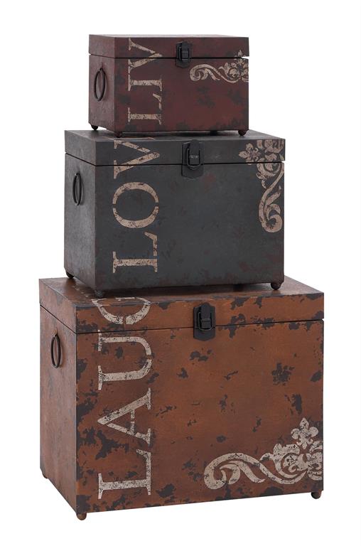 Multi Colored Metal Traditional Box, Set of 3 16