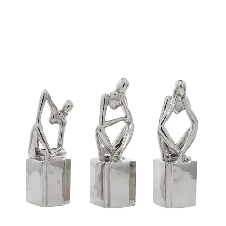 Silver Porcelain Contemporary People Sculpture, Set of 3 4