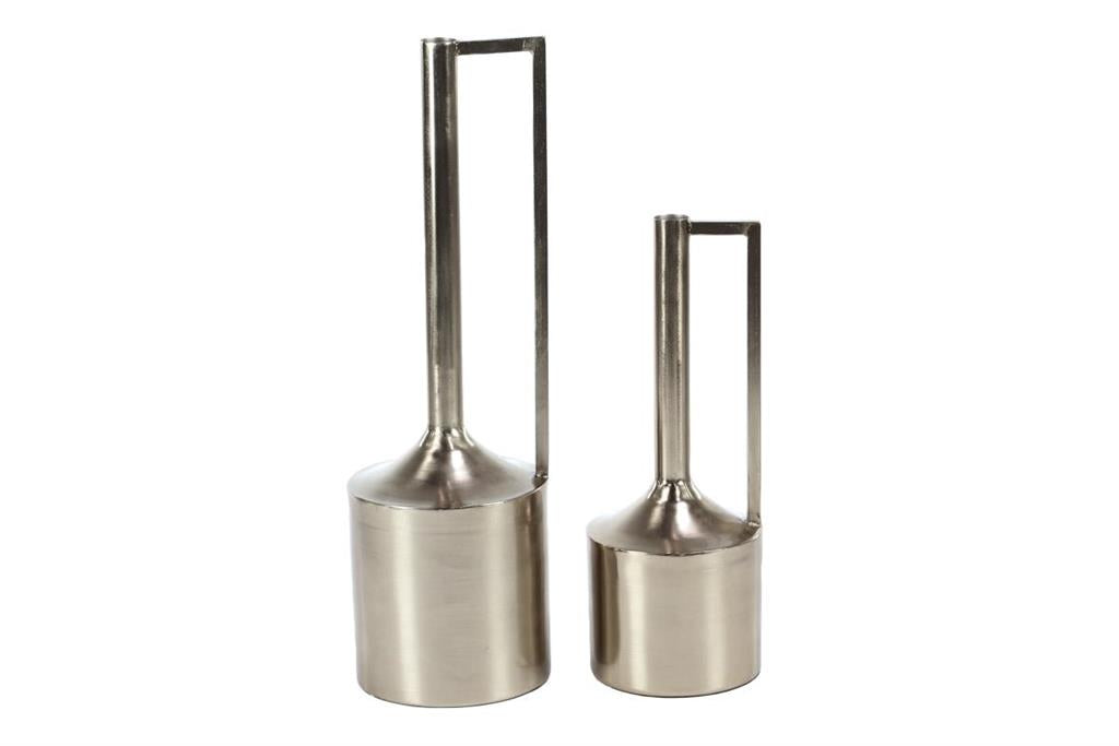 Silver Metal Vase with Handles, Set of 2 16", 22"H