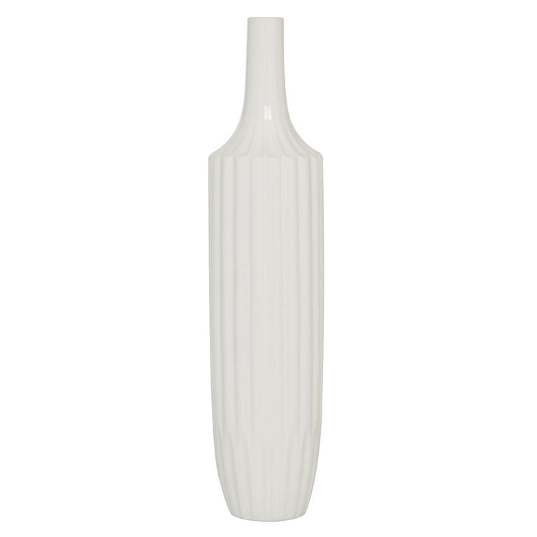 White Ceramic Stripe Texture Vase, 5" x 5" x 23"