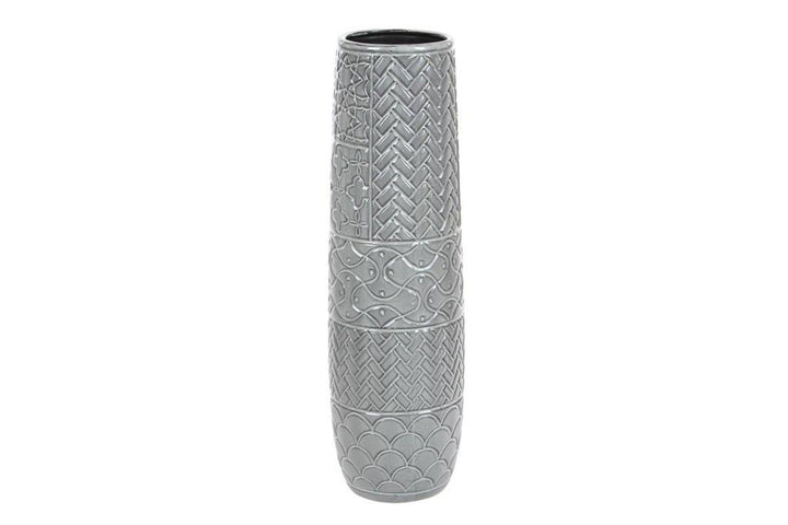 Gray Ceramic Vase with Varying Patterns, 7
