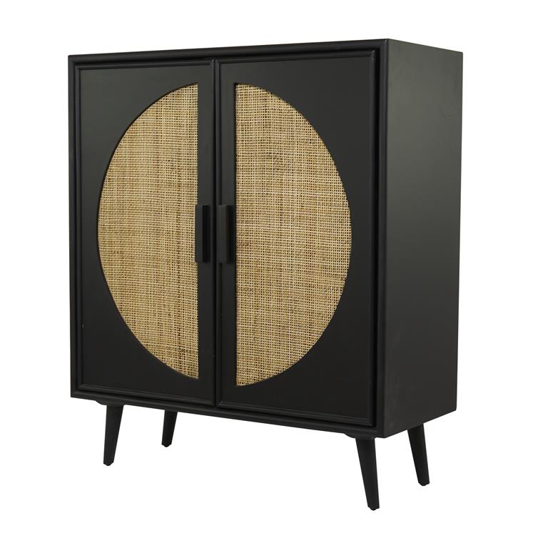 Black Wood Geometric 1 Shelf and 2 Doors Cabinet, 36" x 16" x 43"