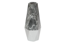 Dark Gray Ceramic Faux Marble Vase with Silver Base, 7" x 7"x18
