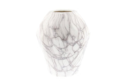 White Ceramic Faux Marble Vase, 10" x 10" x 12"