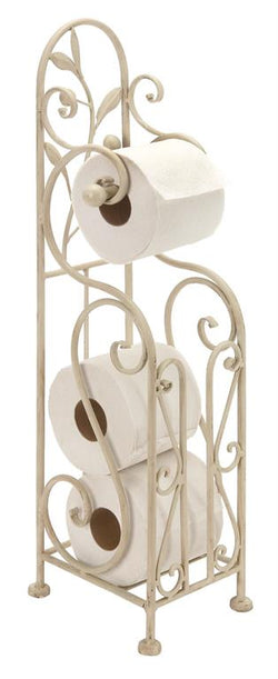 Cream Metal Scroll Toilet Paper Holder with Space to Hold