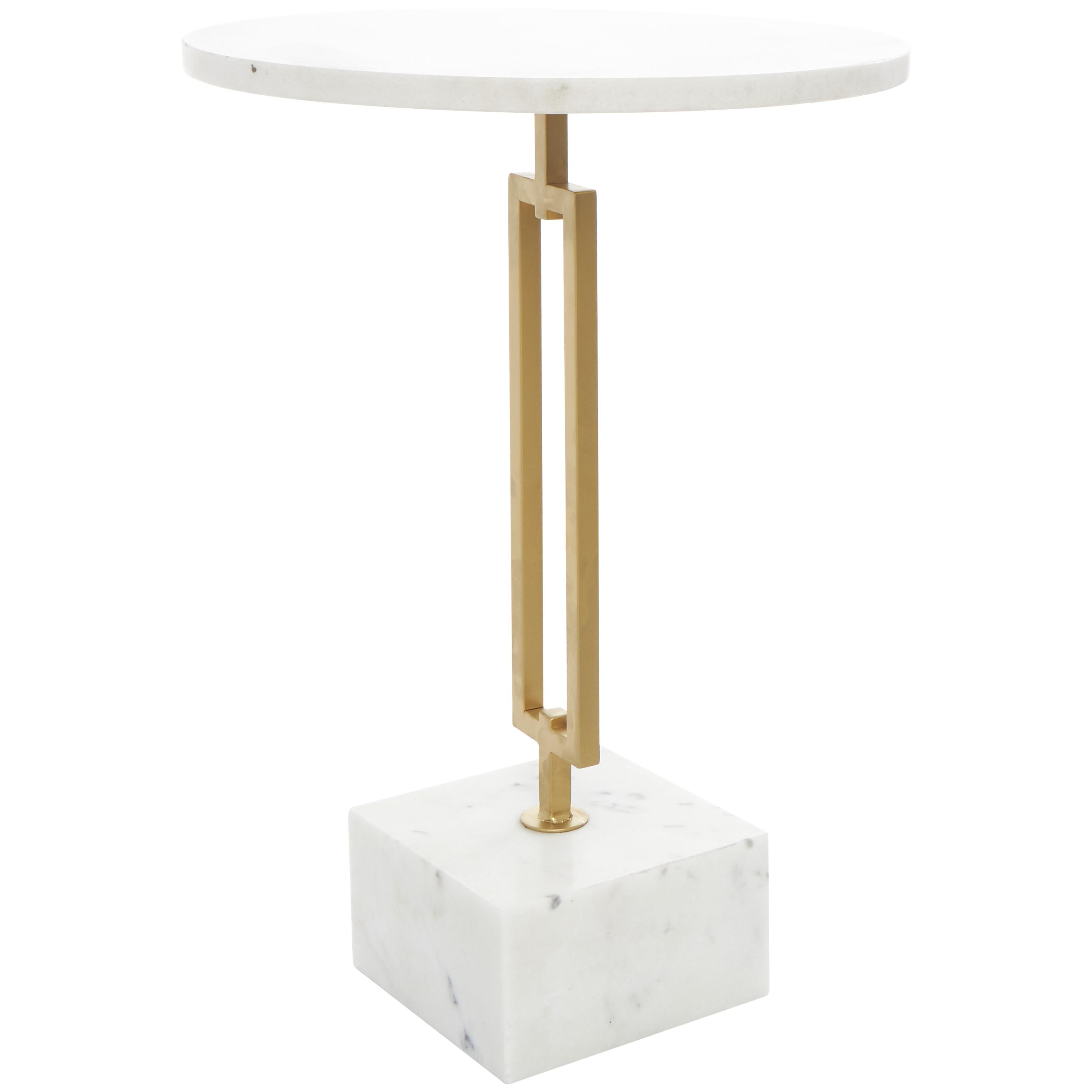 White Marble Geometric Accent Table with Gold Metal