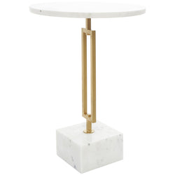 White Marble Geometric Accent Table with Gold Metal