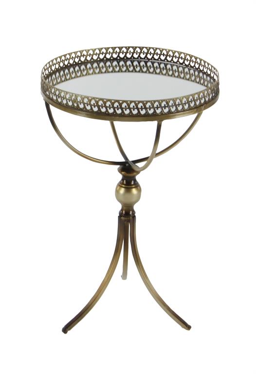 Brass Metal Accent Table with Mirrored Glass Top, 16" x24"