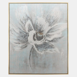 FLOWER CANVAS, GRAY ON GOLD FRAME 62X52