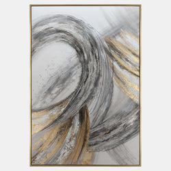 ABSTRACT CANVAS GRAY ON GOLD FRAME 50X74