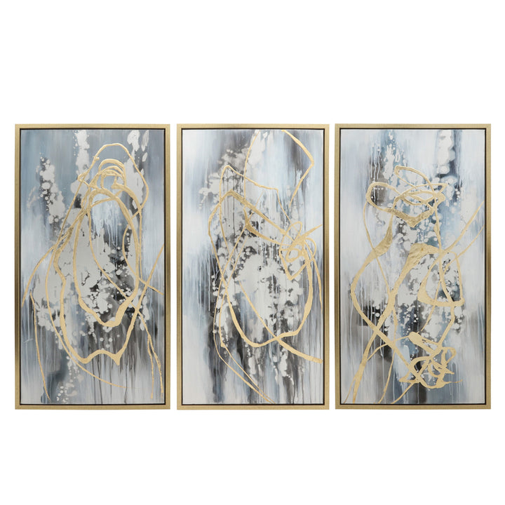 S/3 ABSTRACT CANVAS, MULTI ON GOLD FRAME 22X42