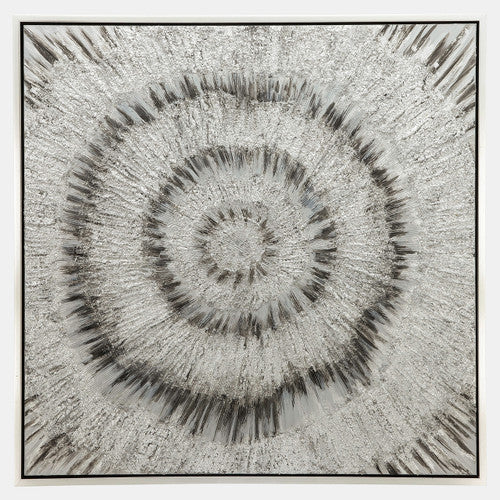 HAND PAINTED ABSTRACT CANVAS W/ SILVER F 40X40