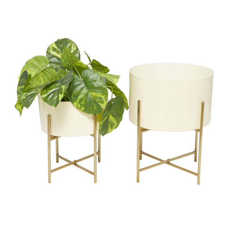 Cream Metal Modern Planter, Set of 2 15", 12"H