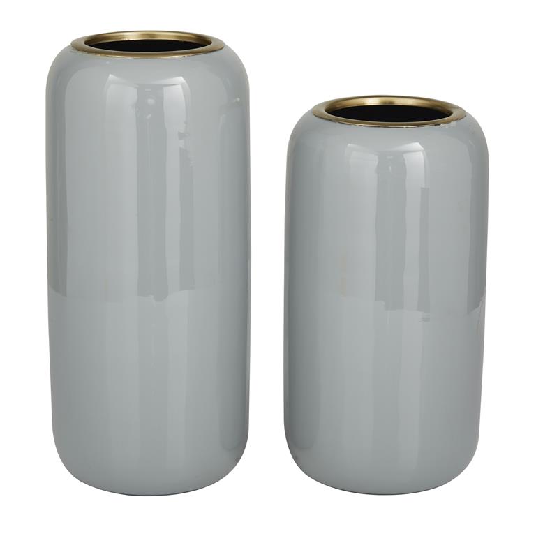 Gray Metal Vase, Set of 2 13", 11"H