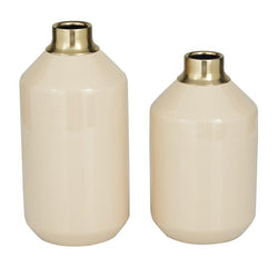 Cream Metal Vase with Gold Rims, Set of 2 10", 8"H