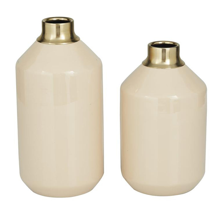 Cream Metal Vase with Gold Rims, Set of 2 10