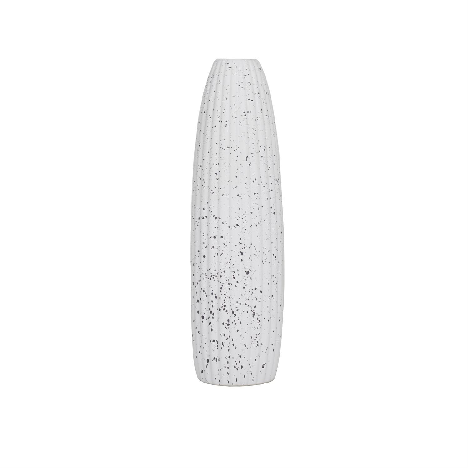 White Ceramic Speckled Vase, 5" x 5" x 18"