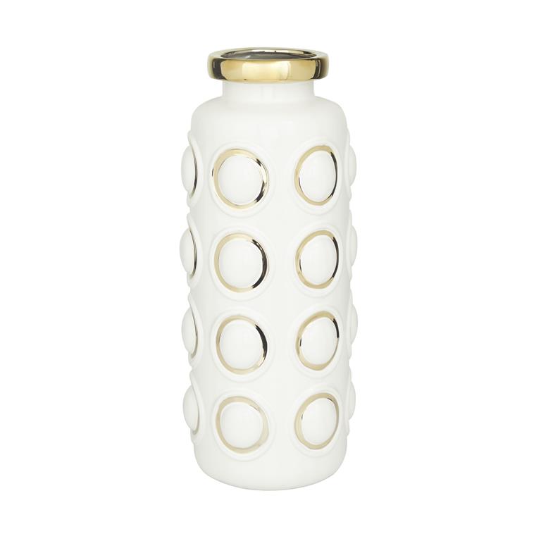 White Ceramic Vase with Gold - Grande