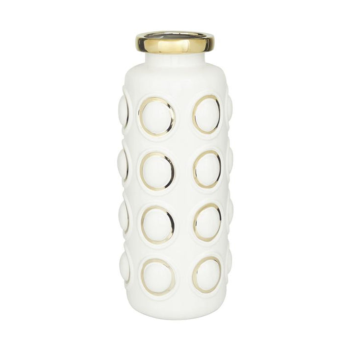 White Ceramic Vase with Gold - Grande