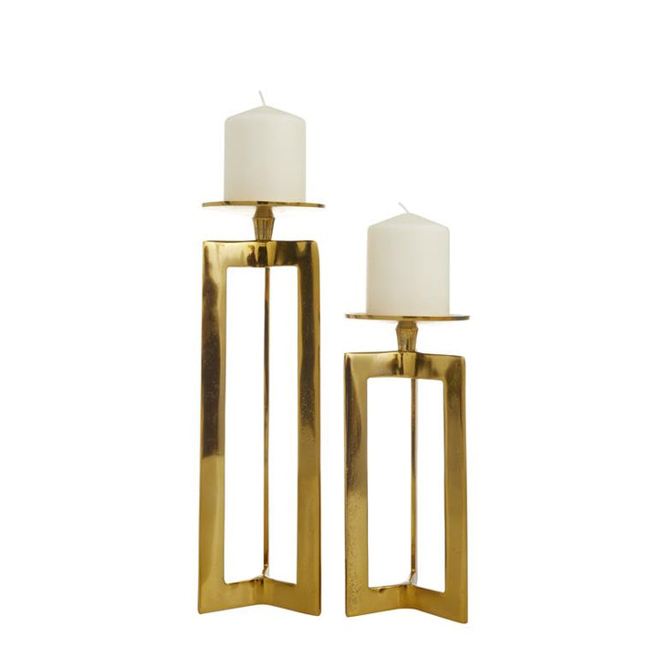Gold Aluminum Contemporary Candle Holder, Set of 2 14