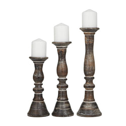 Dark Brown Wood Traditional Candle Holder, Set of 3 18, 15, 12"H
