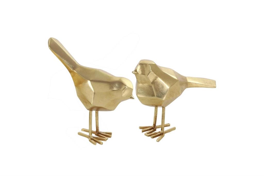 Gold Polystone Glam Birds Sculpture, Set of 2 7", 8"H