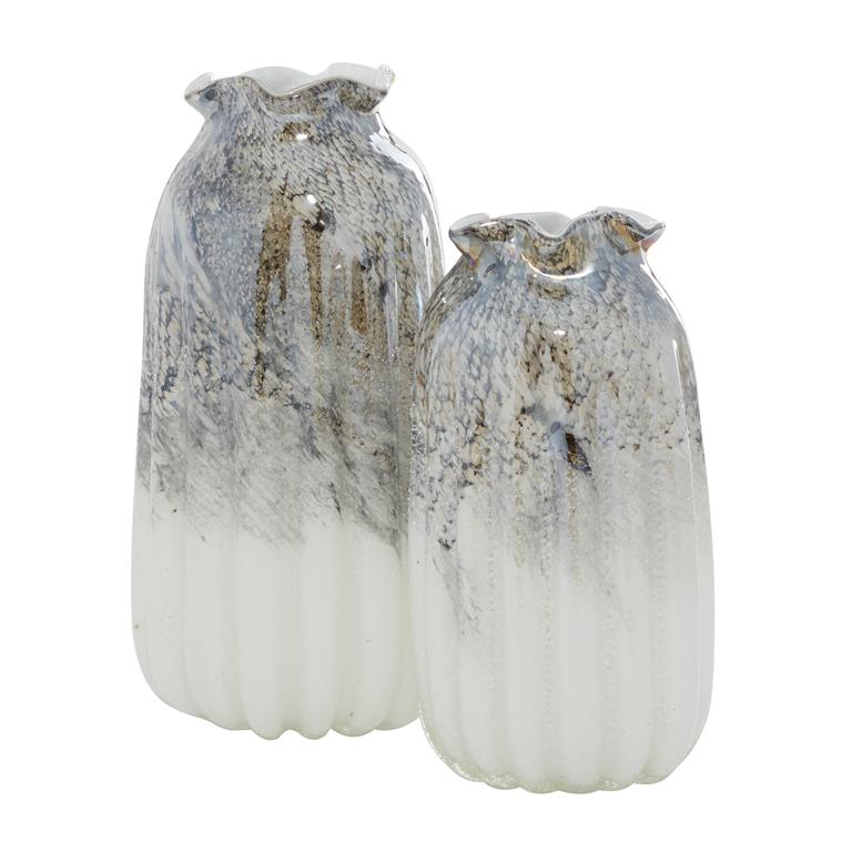 Gray Glass Handmade Blown Vase, Set of 2 12", 10"H