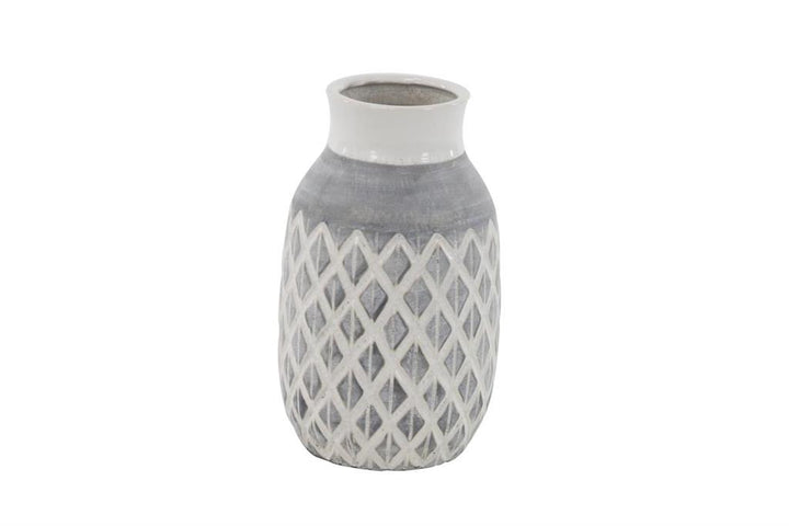 White Ceramic Vase with Diamond Pattern, 7