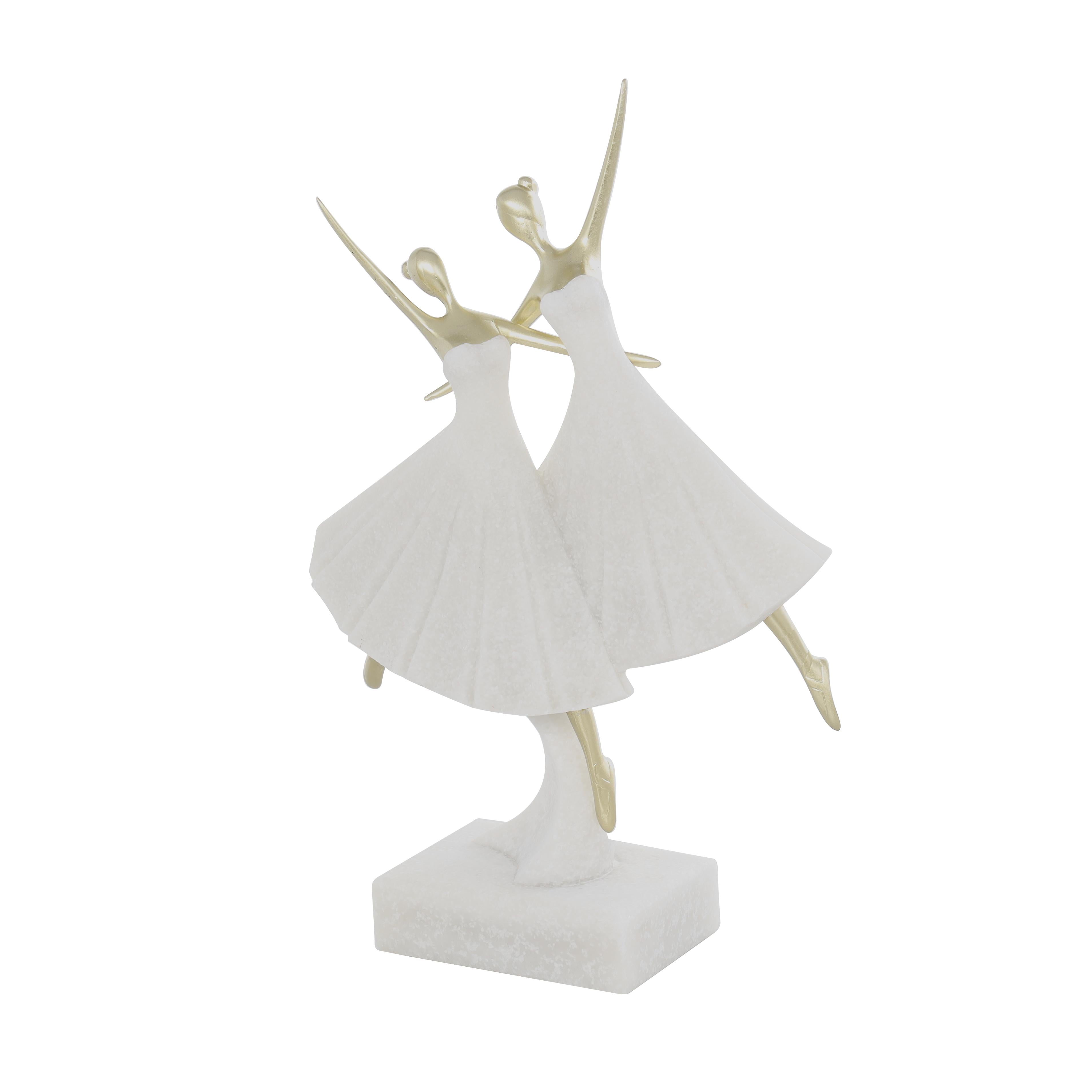 Cream Polystone Dancer Ballet Sculpture with Gold Acc 9x4x13