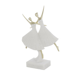 Cream Polystone Dancer Ballet Sculpture with Gold Acc 9x4x13