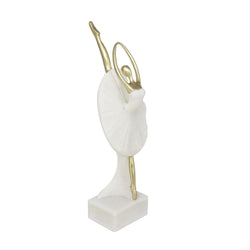 Cream Polystone Dancer Ballet Sculpture with Gold Accents, 4" x 4" x 14"